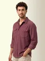 Dark Mauve Dual Pocket Textured Corduroy Shirt