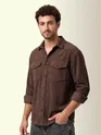 Tan Brown Dual Pocket Textured Corduroy Shirt