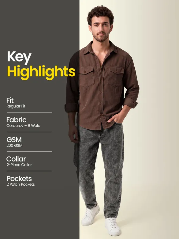 Tan Brown Dual Pocket Textured Corduroy Shirt