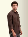 Tan Brown Dual Pocket Textured Corduroy Shirt