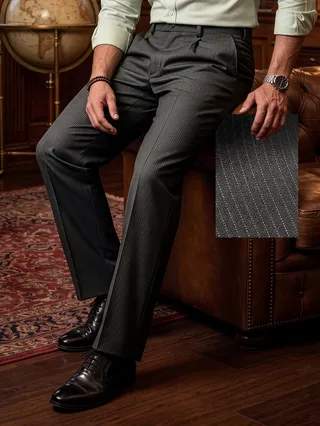 Charcoal Grey Striped Relaxed Fit Pants