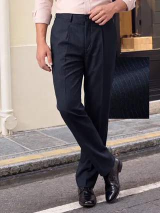 Navy Blue Striped Relaxed Fit Pants