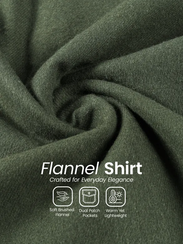 Olive Green Recycled Solid Flannel Shirt 