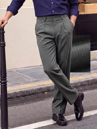 Steel Grey Striped Relaxed Fit Pants