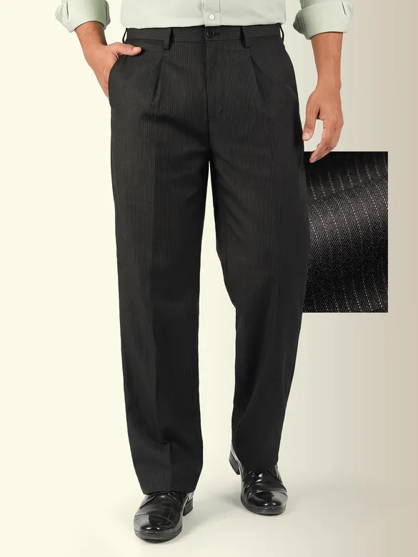 Charcoal Grey Striped Relaxed Fit Pants