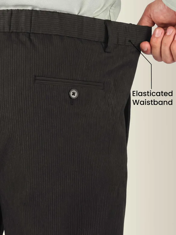 Charcoal Grey Striped Relaxed Fit Pants