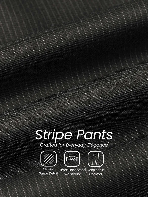 Charcoal Grey Striped Relaxed Fit Pants