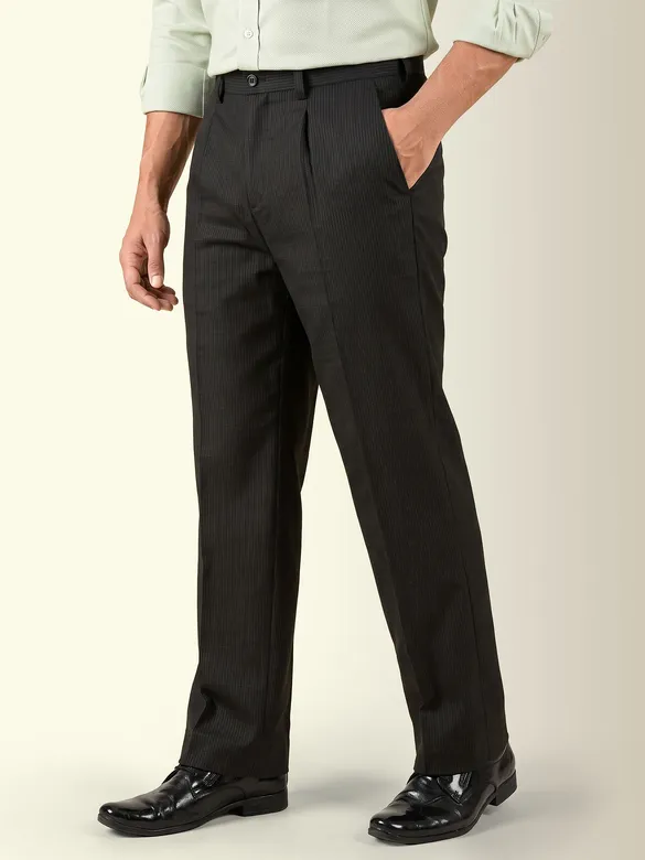 Charcoal Grey Striped Relaxed Fit Pants