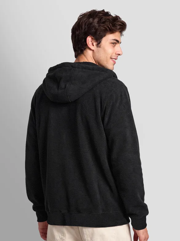 Black Knit Zip-Up Hoodie