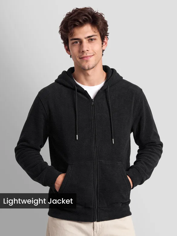 Black Knit Zip-Up Hoodie