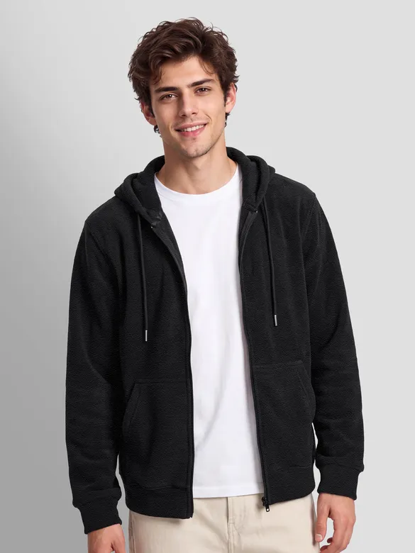 Black Knit Zip-Up Hoodie