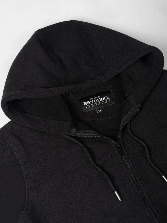 Black Knit Zip-Up Hoodie
