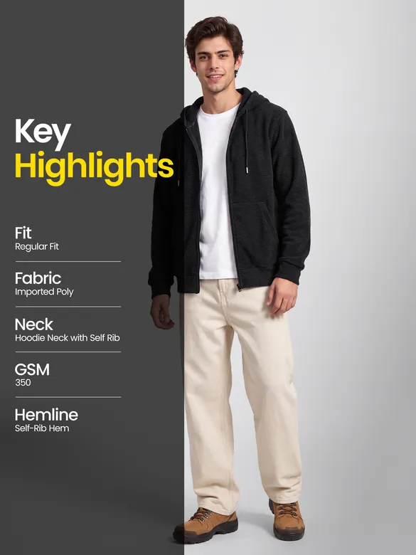 Black Knit Zip-Up Hoodie