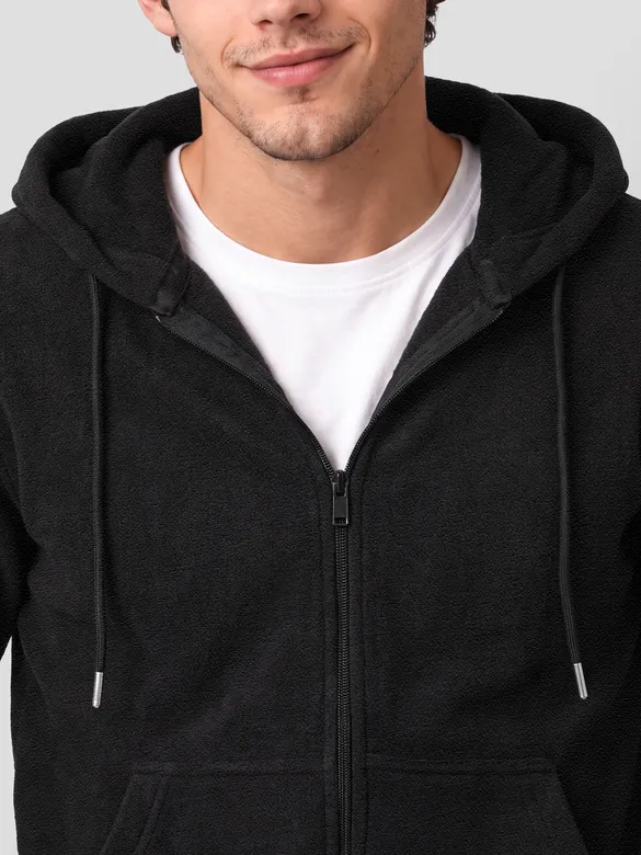 Black Knit Zip-Up Hoodie