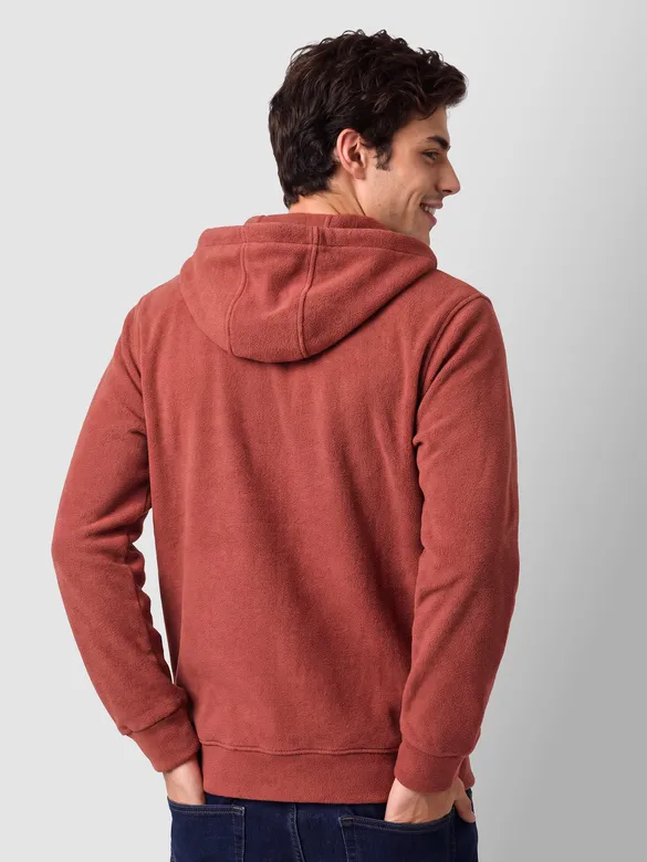 Brick Red Knit Zip-Up Hoodie