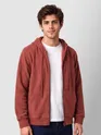 Brick Red Knit Zip-Up Hoodie
