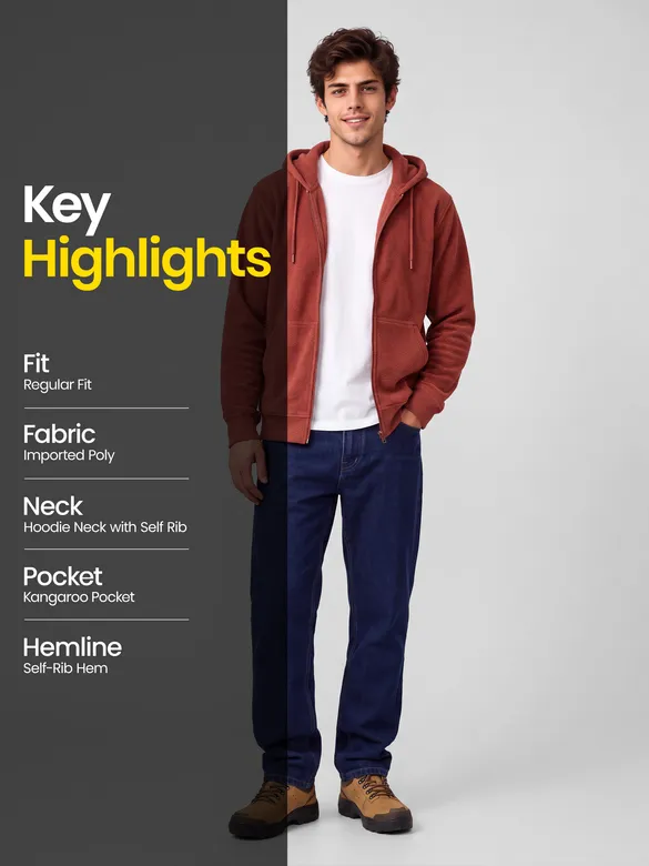 Brick Red Knit Zip-Up Hoodie