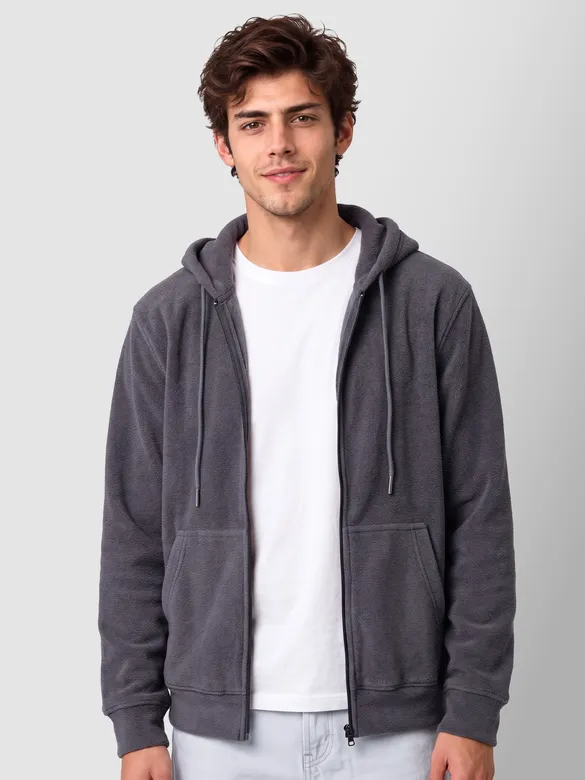 Charcoal Grey Knit Zip-Up Hoodie