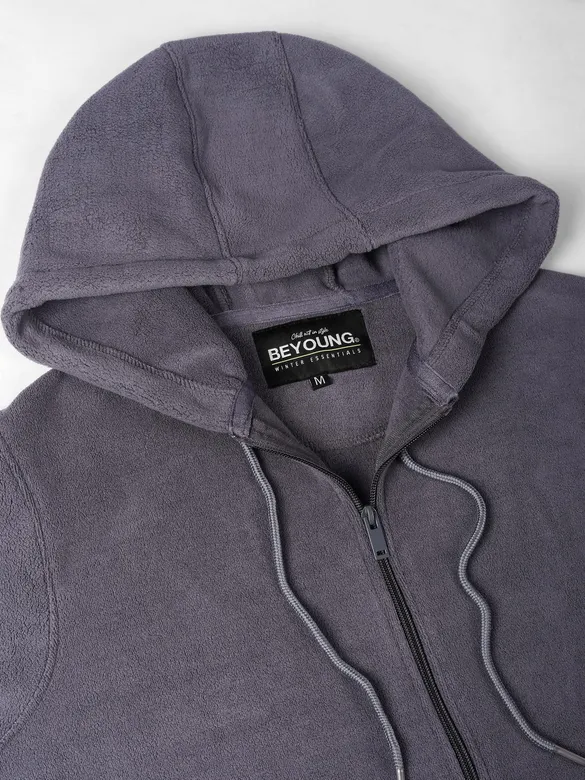 Charcoal Grey Knit Zip-Up Hoodie