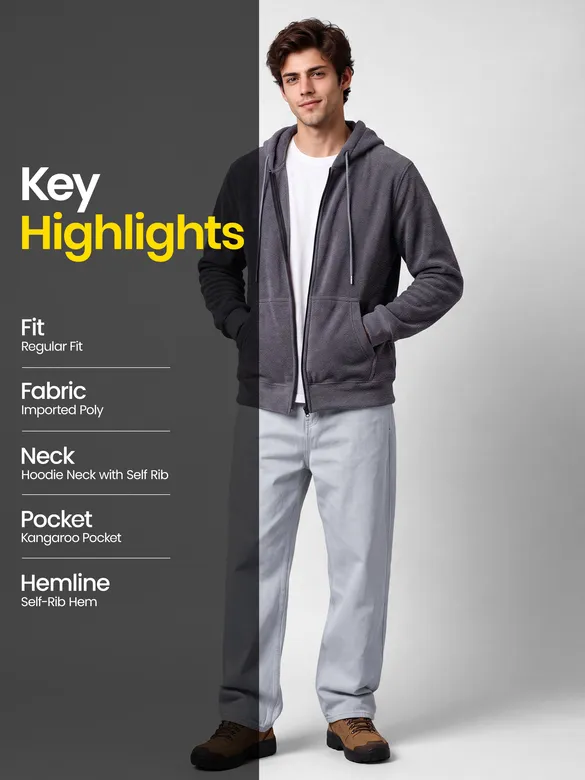 Charcoal Grey Knit Zip-Up Hoodie