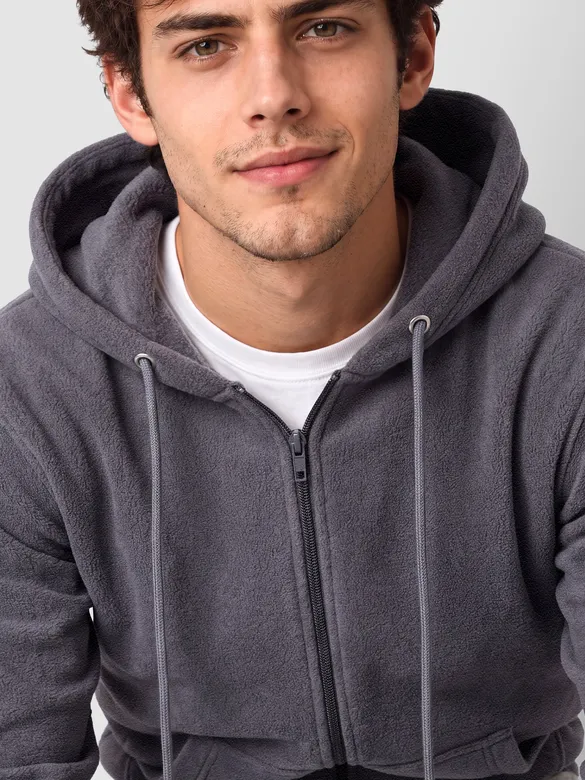 Charcoal Grey Knit Zip-Up Hoodie