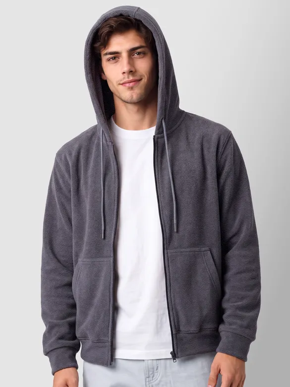 Charcoal Grey Knit Zip-Up Hoodie