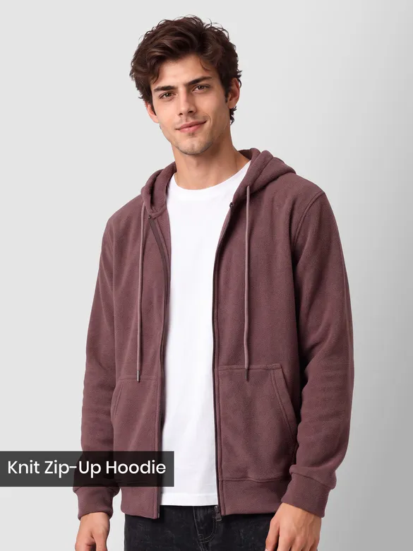 Mauve Knit Zip-Up Hoodie