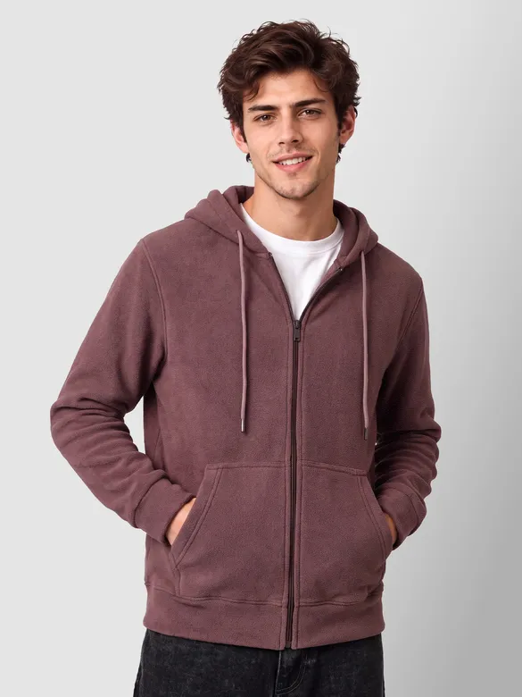 Mauve Knit Zip-Up Hoodie