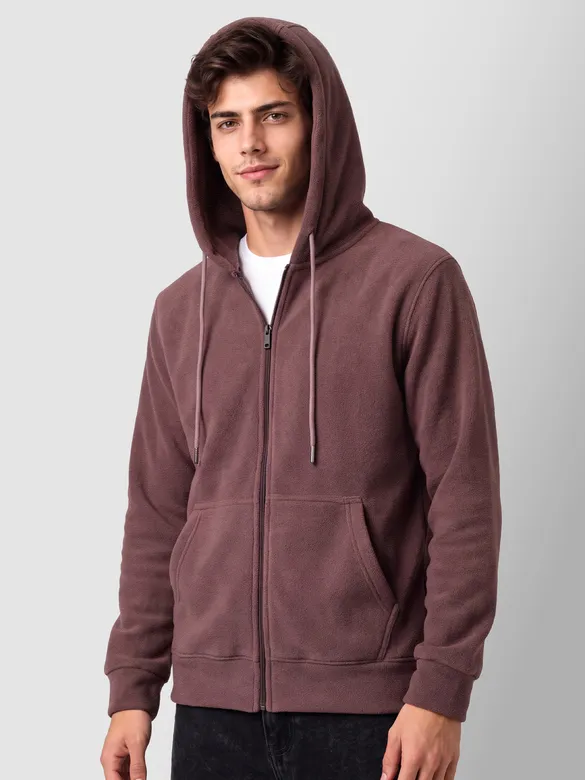 Mauve Knit Zip-Up Hoodie