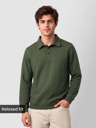 Olive Green Polo Neck Sweatshirt