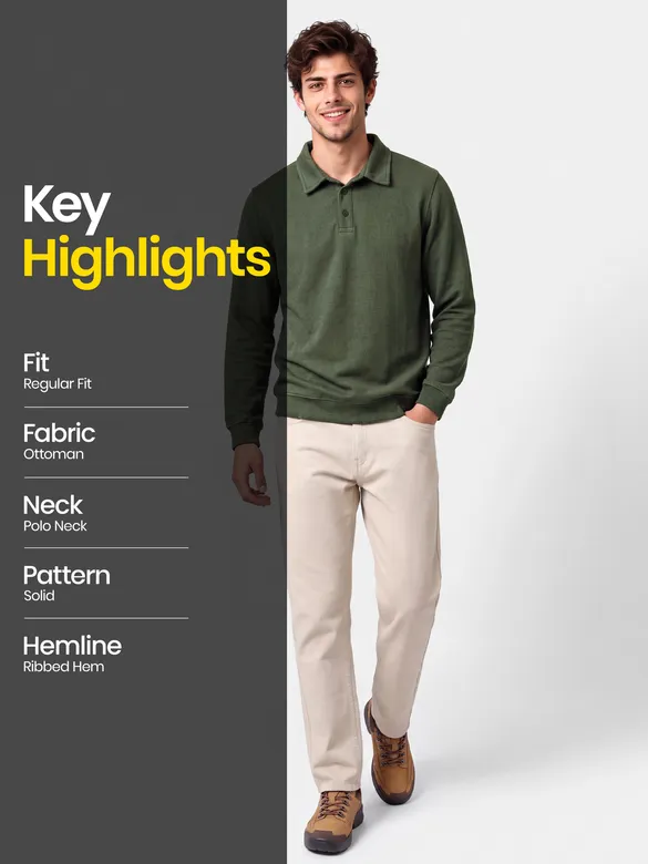 Olive Green Polo Neck Sweatshirt