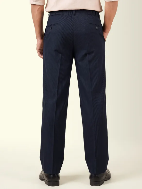 Navy Blue Striped Relaxed Fit Pants