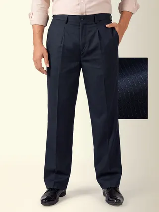 Navy Blue Striped Relaxed Fit Pants