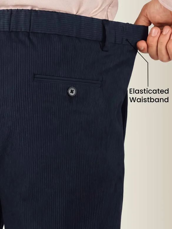 Navy Blue Striped Relaxed Fit Pants