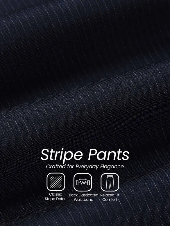 Navy Blue Striped Relaxed Fit Pants