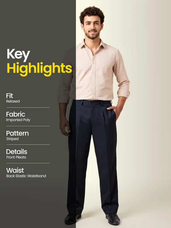 Navy Blue Striped Relaxed Fit Pants