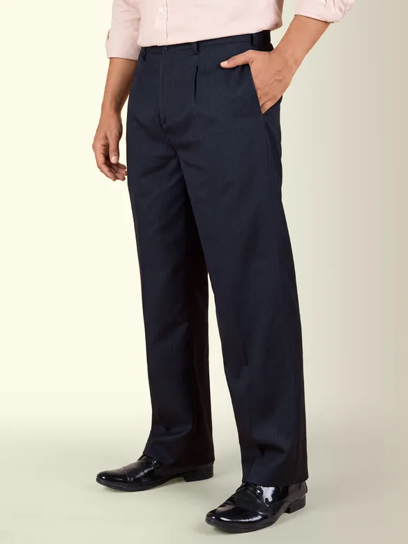 Navy Blue Striped Relaxed Fit Pants