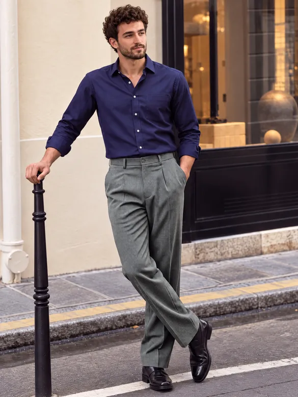 Steel Grey Striped Relaxed Fit Pants