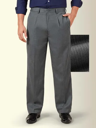 Steel Grey Striped Relaxed Fit Pants