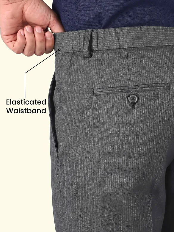 Steel Grey Striped Relaxed Fit Pants