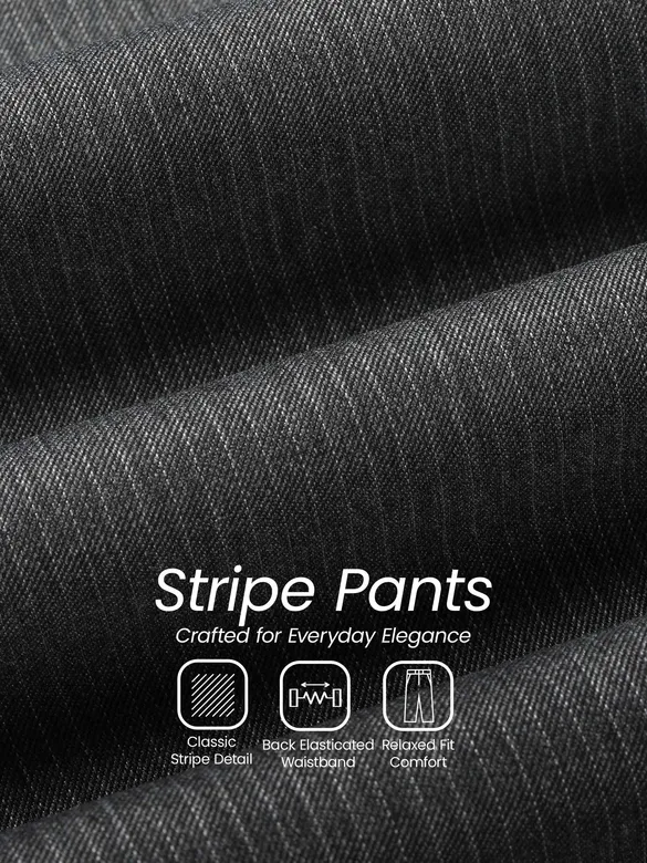 Steel Grey Striped Relaxed Fit Pants