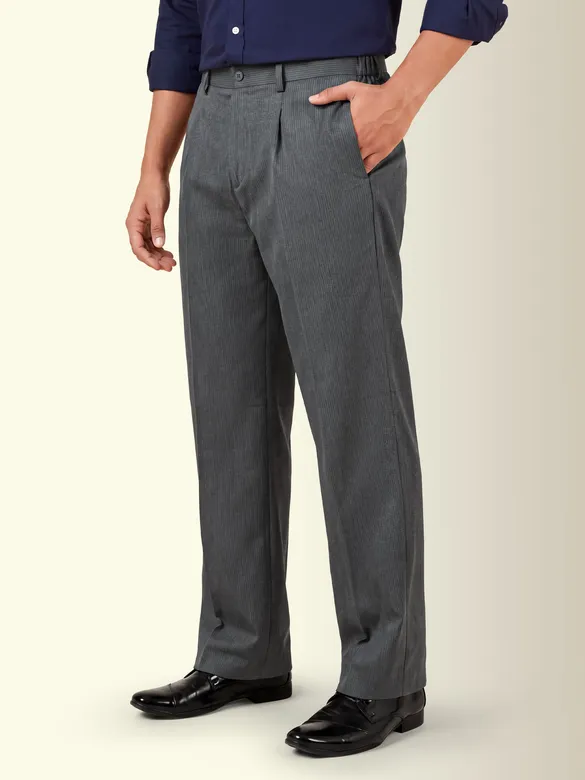 Steel Grey Striped Relaxed Fit Pants
