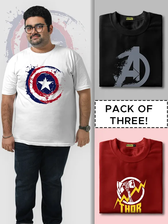 Pack Of 3 - Marvel Printed Plus Size Combo T-Shirt