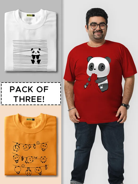 Pack Of 3 - Panda Printed Plus Size Combo T-Shirt