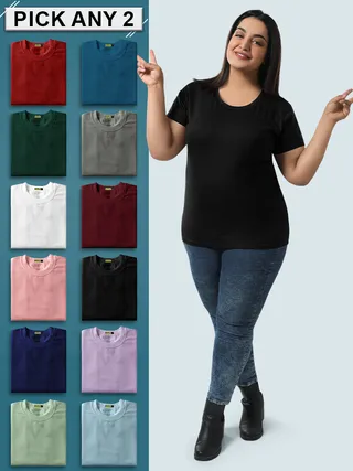 Pick Any 2- Womens Plain Plus Size T-shirt Combo, 