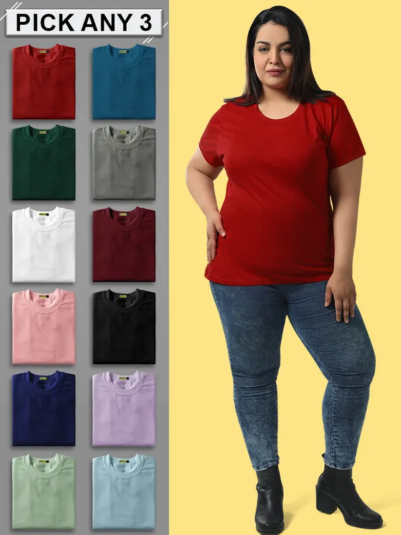 Pick Any 3- Womens Plain Plus Size T-shirt Combo, 