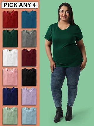Pick Any 4- Womens Plain Plus Size T-shirt Combo,
