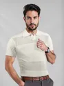 White Striped Flat Knit Polo T-Shirt