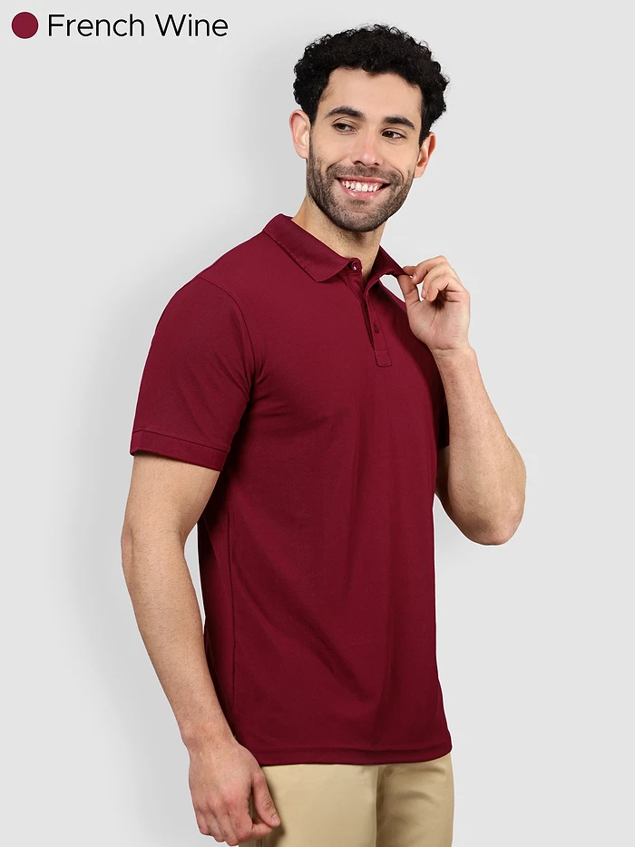 Pack of 3-Polo T-shirts Combo Navy Blue,French Wine,Melange Charcoal