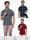 Pack of 3-Polo T-shirts Combo Navy Blue,French Wine,Melange Charcoal